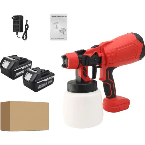 Pistolet à Peinture, Haute Puissance, Contrôle de Débit Ajustable, 2 Grande Batterie rouge (1/2)