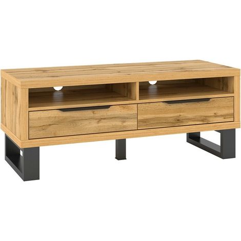 Mueble TV Avicavu 100, Roble wotan + Negro, Número de puertas: 0, Número de cajones: 0, 124x50x50cm (1/4)