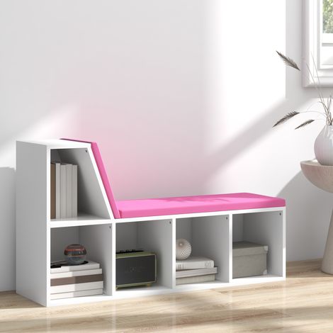 2-in-1-Bücherregal/Bank mit 5 Ablagefächern und 2 Kissen, 108 x 30 x 60 cm, weiß und rosa (1/5)