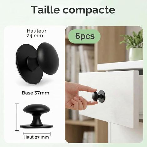 Boutons de Meuble en Acier Inoxydable, Poignées Rondes Noires Tiroirs, Portes, Placards, Armoires, Portes (1/2)