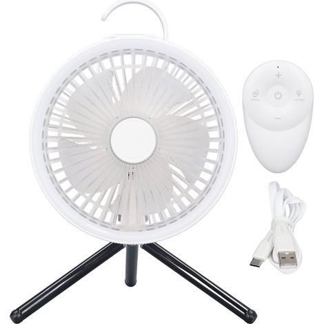 Ventilateur lampe de camping avec 12 LED, télécommande sans fil, ventilateur de tente silencieux, rechargeable USB, interface USB-A, pour voyage (1/5)