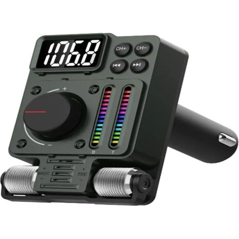 Adaptateur Bluetooth Voiture FM 5.3 Universel Charge USB Kit Mains Libres Réglage Basses Aigus Affichage Tension Batterie (1/4)