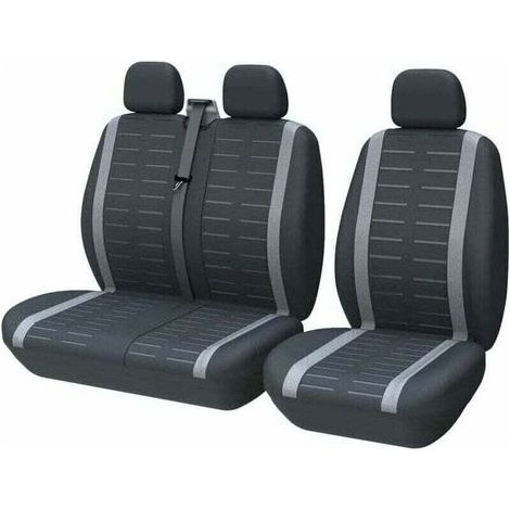 Housse Siege Voiture Couvre Universal Fit La Plupart des Camions Camionnette Bus Siège Avant 1 + 2 (3 Places) Housses de Sieges Universelles Housse Couverture Jeu Complet en Tissu Lavable,TRIMEC,Gris (1/4)