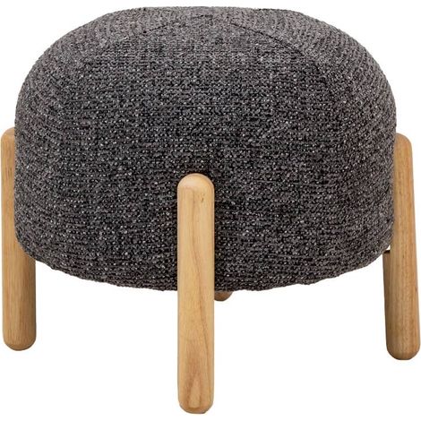 Petit tabouret en tissu bouclette gris foncé Calya (1/5)