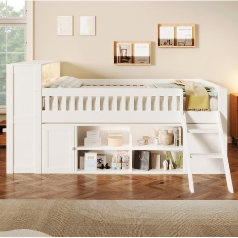 Armoire penderie 135x50x200 cm en MDF blanc et décor bois avec rangements intégrés - CHICFURN (1/5)