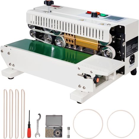 Machine de scellage continue à bande pour sachets, largeur 6-12 mm, contrôle numérique de température, fonction compteur, pour films plastiques 0,02-0,8 mm. (1/5)