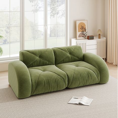 Canapé 2 posti modulare in chenille verde, design senza telaio, senza montaggio (1/5)