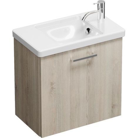 Vasque en céramique Burg Eqio + meuble sous-vasque en chêne, décor flanelle/blanc alpin GRP95
