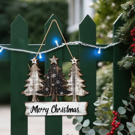 Panneau De Décoration De Noël En Bois - Trois Arbres - Bois Naturel - Pour Décor Hivernal Intérieur Et Extérieur - 1 Pièce (1/4)