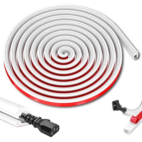 Lot de 2 goulottes de câbles autocollantes et flexibles - 3 m x 2 cm - Semi-circulaire - Passe-câbles - Pont de câble auto-adhésif - Pour câble d'alimentation à la maison, à l'école, au bureau - Blanc (1/5)
