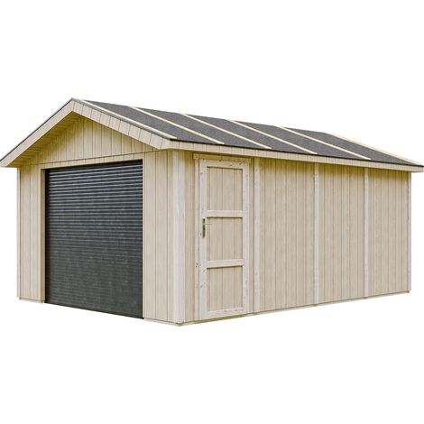 Timbela – Garage bois 17 m² – Dimensions L378 x l530 cm – Résistant aux intempéries – Panneaux LP SmartSide – M991B