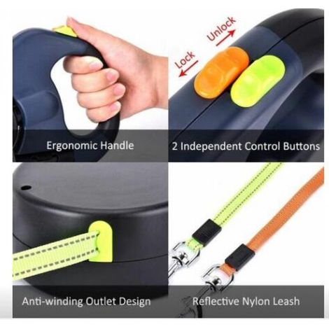 Laisse Double Rétractable pour 2 Chiens, Laisse pour chien avec Lumière LED et Distributeur de Laisse 3M (1/4)