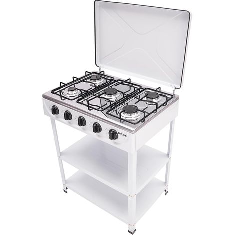Piano cottura a gas a 5 fuochi, piano cottura a gas con supporto antiscivolo, carrello grill con coperchio, fornello a gas autoportante, fornello a gas da campeggio, per viaggi in campeggio
