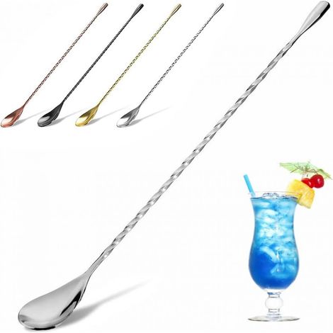 Cuillère à Cocktail En Acier Inoxydable - Design Spiralé Long Manche - Pour Barkeeper Et Mélange De Boissons - Lot De 1 (1/5)