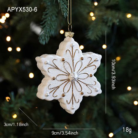 Ornement de sapin en plastique style flocon de neige blanc et vert (1/2)