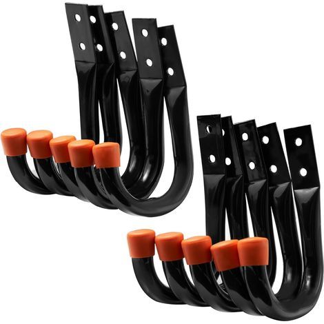 Set di 10 ganci da parete in acciaio rinforzato per garage - Supporto resistente per attrezzi/biciclette/scale/sedie (1/5)