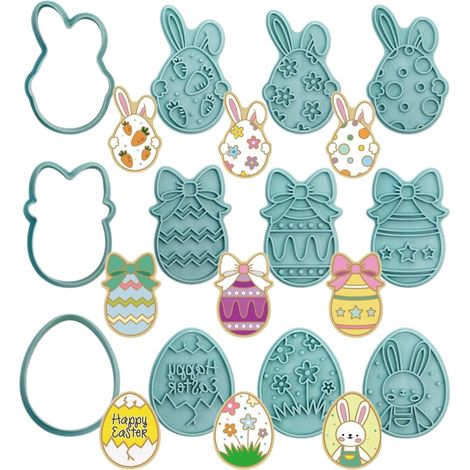 12 Easter Cookie Cutters with 3D Stamp – Easter Egg Cookie Cutters for Baking, Decoration, and Party