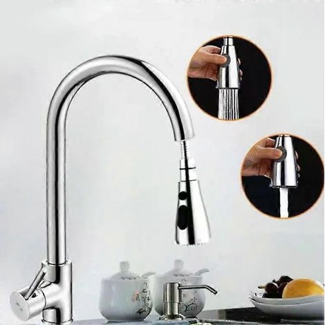 Robinet de cuisine extractible - Acier inoxydable 304, eau chaude et froide, rotatif (1/5)