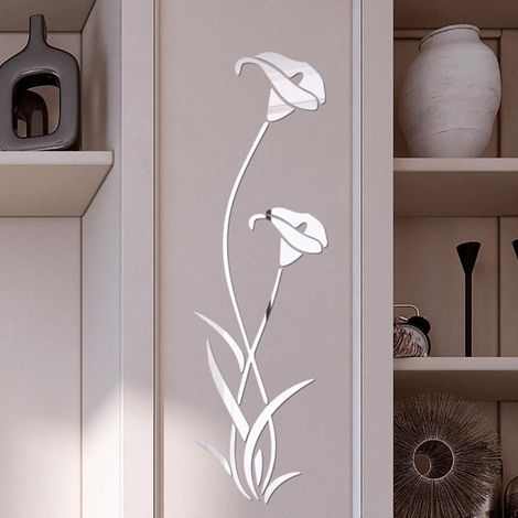 Blumen-Spiegel-Wandaufkleber, abnehmbarer Spiegelaufkleber, moderner Wandaufkleber, Heimdekoration (1/5)