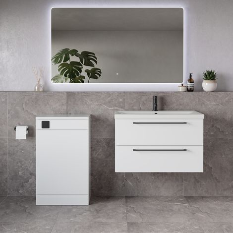Napoli 390 Gloss White 1300mm Wall Mounted 2 Drawer Vanity Unit and Toilet Suite with Glide Basin - 1300mm - Matt Black 480mm HandleWithout Kingston Toilet Pan
