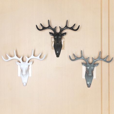 Crochet mural autocollant en forme de tête d'oreille, en forme de bois de cerf, pour porte, sac, clés, décoration d'intérieur (1/5)