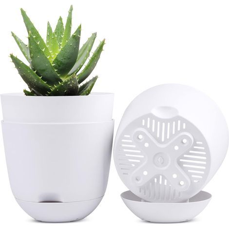 Macetas autorriego para uso interior y exterior, blancas, 13 cm (3 unidades) (1/5)
