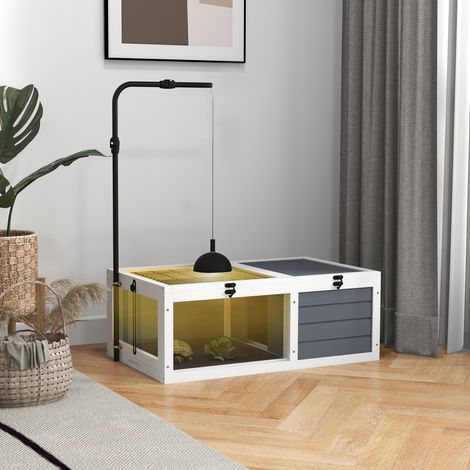 Maison enclos cage pour petit animal tortue comprenant 2 espaces support de lampe réglable 81 x 48 x 31,5 centimètres gris