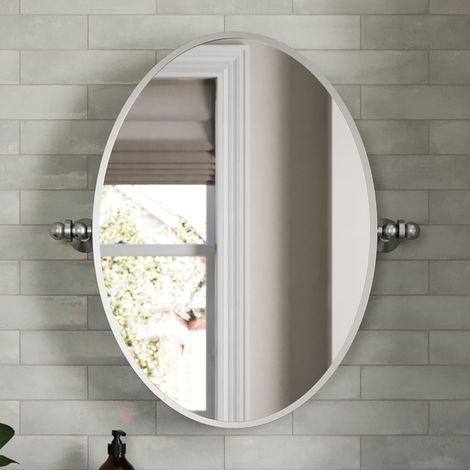 500 x 700mm Chrome Wall Hung Bathroom Mirror Framed Oval Traditional Adjustable (1/5)