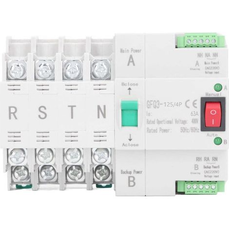 Commutateur transfert auto rail DIN 4P 400V 63A – Double alimentation – Pour générateur et secours – Tableau électrique (1/5)