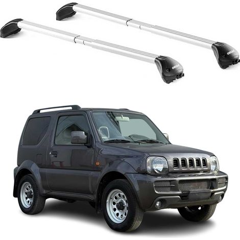 OMAC Barres de toit transversales certifiées TÜV pour Suzuki Jimny III 1998-2018 – Verrouillables (4 antivols) – Charge max 100 kg – Sangle inox + protection caoutchouc Argent (1/4)