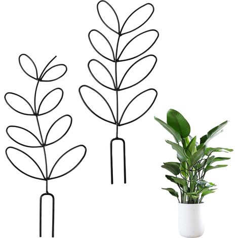 Lot de 2 Treillis Métalliques pour Plantes en Pot Petit Support pour Plantes d'intérieur & Jardin, Tuteur en Forme de Feuille pour Plantes Grimpantes Treillis Décoratif pour Pots de Fleurs DIY (1/5)