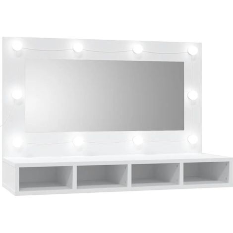 Armario con espejo e iluminación LED 90 x 31 x 62 cm espacio optimizado estilo moderno madera blanca 020047960 (1/5)