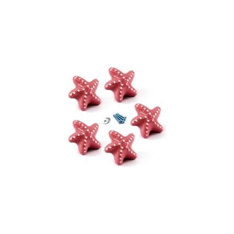 Tirador rosa para cajón, pomos de cerámica para armario, tirador con forma de estrella de mar para cajones de cómoda infantil (paquete de 5 tornillos incluidos).