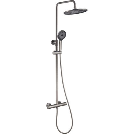 Barra de baño titanio mate termostático con rociador redondo (1/2)