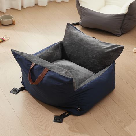 Plush Pet Car Seat Bed with Handle and Adjustable Strap, Blue (1/5)