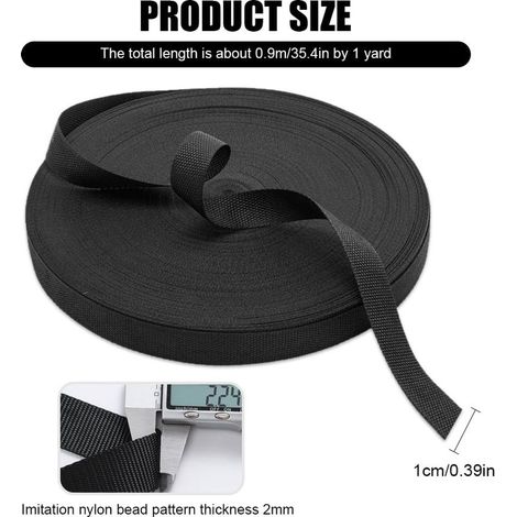 Schwarzes Nylongewebe 10 mm x 10 m, zum Nähen von Taschen, für robuste Gurte, Hundehalsbänder, Segeltuchgürtel, zum Abschleppen, für Gepäck, Heimwerker-Verschlüsse (1/5)