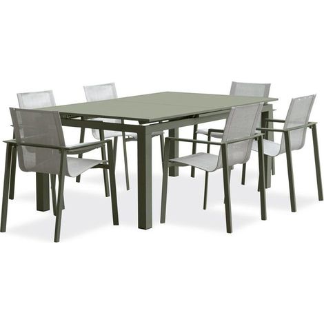 Lot composé d'une table de jardin + 6 fauteuils - Kaki - Miami - Fauteuils empilables (1/5)