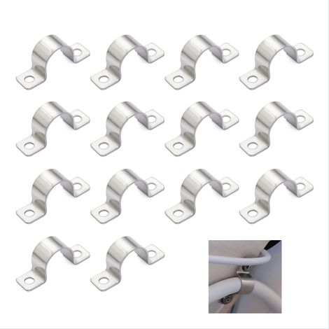 14 Pièces Colliers de Serrage 2 Trous collier durite essence Acier inoxydable 304 Colliers de Serrage en U pour Fixation de Tuyau Ø 32 mm