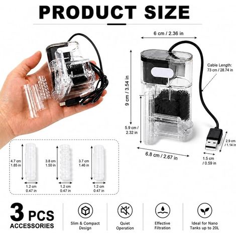 Compact external aquarium filter 20L - flow rate 160 LPH 3W (1/4)