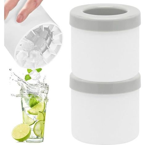 Molde cilíndrico de silicona para cubitos de hielo - Paquete de 2 - Permite hacer 60 cubitos de hielo - Color gris (1/2)