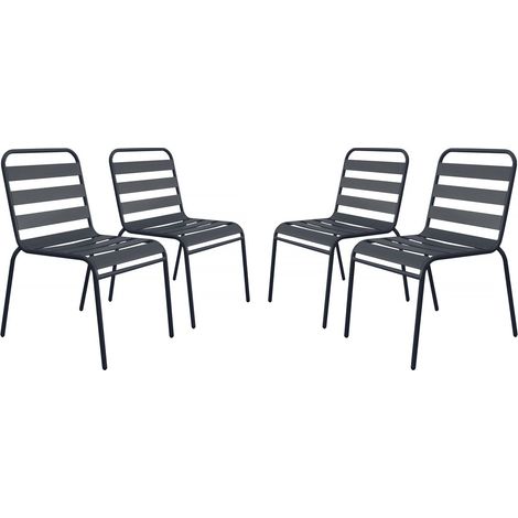 Lot de 4 chaises de jardin en métal empilables "Bilbao" - Gris