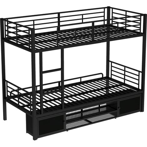 Metall Etagenbett mit Seitenleiter und Fallschutzgitter 90 x 200 cm Schwarz MODENUIT (1/5)