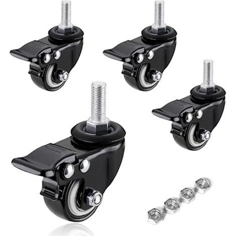 Roues à Roulettes, Ensemble de 4 Roulettes à Usage Intensif - sur Tige Filetée (5/16 Po) Roulettes Pivotantes à Usage Intensif avec Frein, pour Meubles de Chariot (1/5)