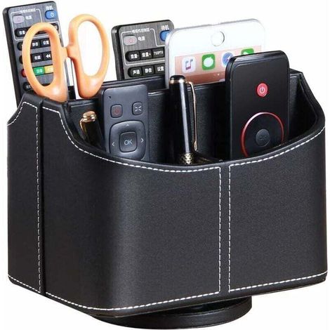 Supporto girevole per telecomando, XU, organizer multimediale con 5 scomparti, organizer da scrivania multifunzionale in pelle PU, contenitore per TV per telecomandi, iPad, telefono e occhiali --Crezu