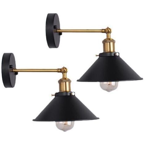 Lot de 2 Appliques Murales Industrielles Noires - Plafonnier Rétro Edison Rotatif 180° 220mm Sans Ampoules (1/5)