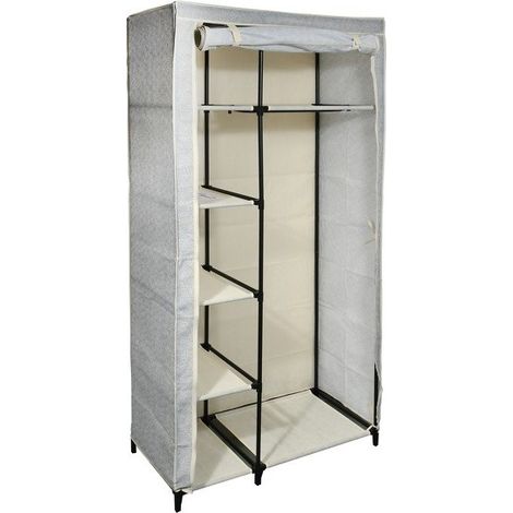 MSV – Penderie aérée avec étagères 90x45x178cm – Tissu PP gris et beige – Protection contre la poussière et la saleté