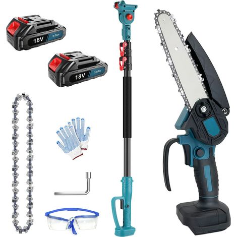 Tronçonneuse sans fil 6" perche télescopique 2M - 5m/s - 450W légère avec 2 batteries pour élagage jardin arbre (1/5)