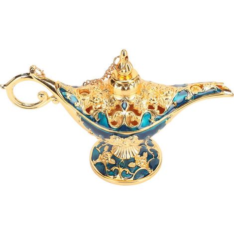 Lampe Magique Génie Raffinée aux Motifs Gaufrés en Alliage, Couleurs Vives et Indélébiles, pour Chambre et Bureau, Or et Bleu, 12 cm (1/5)