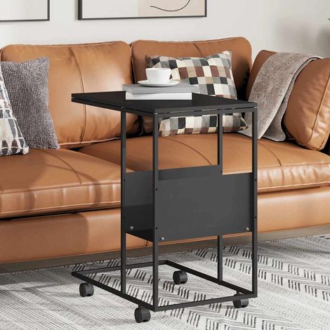 Mesa auxiliar con ruedas madera ingeniería negra 55x36x63,5 cm