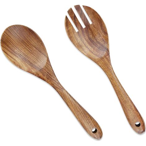 Ensemble de couverts à salade en bois, cuillère de service en bois de 26 cm (1/5)